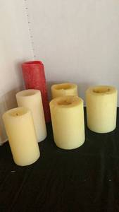 lot 1154 image: Pillar Candles Cream Yellow Red 9 inches and smaller