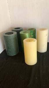 lot 1160 image: Pillar Candles Lot 6 Pieces Green Cream Yellow
