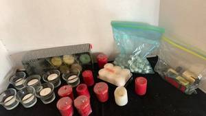 lot 1163 image: Candles Assorted Votive Tea Lights, marbles and assorted oils