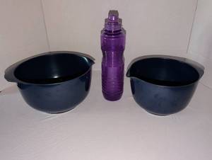 lot 1210 image: Rosti Denmark 2 Melamine Bowls with Purple Water Bottle