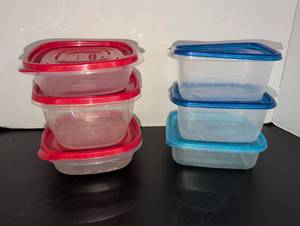 lot 1214 image: Food Storage Containers Set 6-Piece Red Blue Lids