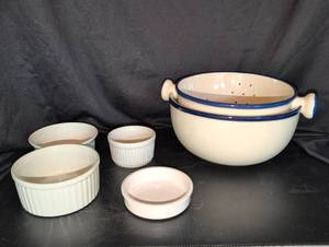 lot 1227 image: Ceramic Cookware Lot Colander Ramekins Bowl Made in Portugal