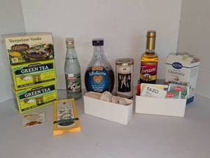 lot 1234 image: Tea Variety Lot - Torani Vanilla, Wholesome Agave, Celestial Seasonings, Alvita, TAZO