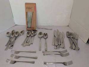 lot 1243 image: Stainless Steel Cambridge Flatware Lot with metal Straws