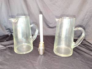 lot 1244 image: Personalized glass Pitchers with Handles 2 Piece Lot