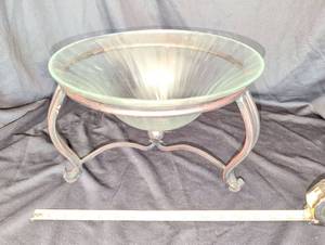lot 1259 image: Glass Bowl with Metal Tripod Stand 13x8 inch