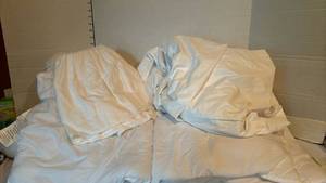 lot 1302 image: Comforter, Bedskirt and a mattress protector sheet - King size