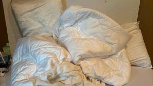 lot 1303 image: Two pillows and two twin size mattress pads
