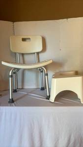lot 1325 image: Bathroom Safety Shower Chair with Step Stool Combo