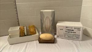 lot 1351 image: Superior Lamp A-19 6 Bulbs, soaps and Tissues