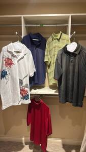 lot 1407 image: Lot of 5 Casual Tops Polo Shirts Tees White Navy Yellow Black Red Large