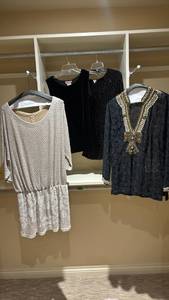 lot 1431 image: Womens Clothing Lot 4 Pieces Black Beige Sequin Embellished Tops Tunic S M