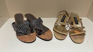 lot 1449 image: Lauren Women Sandal Cork Gray with Evan Picone Heels 7.5