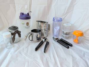 lot 2012 image: Kitchen Gadget Lot Flour Sifters, garlic presses, and more