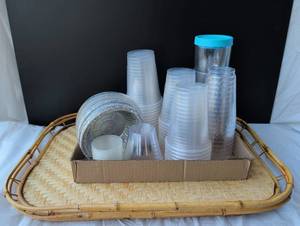 lot 2014 image: Disposable Food Service Supplies Lot with bamboo tray