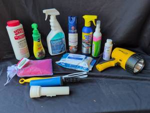 lot 2024 image: Cleaning Supplies Lot Flashlight Sprayers Wipes Brush Tools
