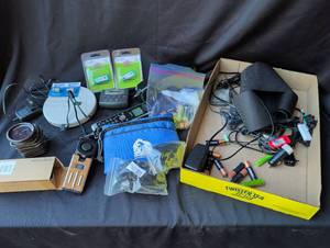 lot 2034 image: Electronics Lot Sony Walkman, Invisible Fence, Interstate Batteries, Chargers, Accessories