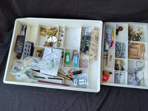 lot 2035 image: Hardware Supplies Lot 2 Organizer Boxes Brass Screws Fasteners Tools