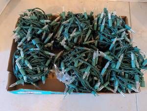 lot 2203 image: Lot of Green and Blue String Holiday Light Sets with Clear Bulbs