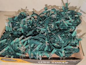 lot 2208 image: Lot of Green Corded Christmas String Lights With Clear Bulbs