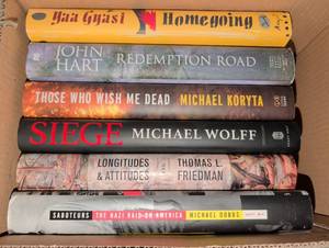 lot 2218 image: Book Lot 6 Hardcover Titles Homegoing Redemption Road Those Who Wish Me Dead Siege Longitudes & Attitudes Saboteurs