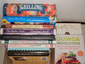 lot 2238 image: Lot of Cookbooks Grilling, Pioneer Woman, Healthy Homestyle, Rustic Table, Thursday Afternoon Cooking Club, Wood Pellet Barbecue, Rose Reisman Light Pasta, Mediterranean, Artfully Done