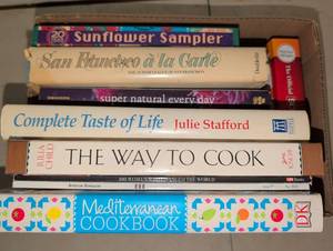 lot 2239 image: Lot of Cookbooks Sunflower Sampler, San Francisco � la Carte, Super Natural Everyday, Complete Taste of Life, The Way to Cook, Mediterranean Cookbook