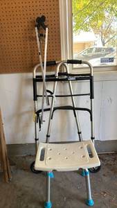 lot 2505 image: Lumex Walker, two grabbers and a shower stool.