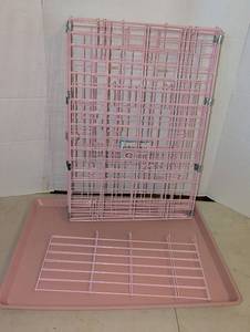 lot 2607 image: Pink Collapsible Pet Crate with Tray. 25x17x17