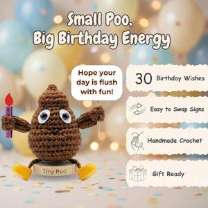 lot 10621 image: Handmade Crochet Poop Figurine with Birthday Cards