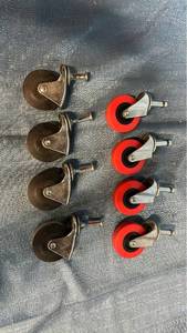 lot 2023 image: Caster Wheel Set 8 Pieces 4 Red 4 Black Swivel 2.5 Wheels.