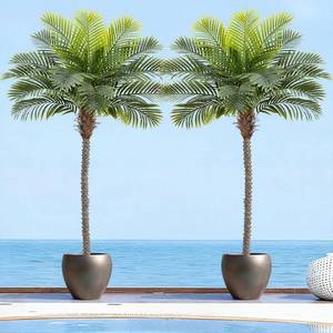 lot 74 image: Keeplush 8.5ft Tall Artificial Phoenix Palm Tree for Outdoors Indoor Decor, Large Faux Coconut Silk Palm Tree Tropical Fake Tree Perfect for Outside Patio Poolside Porch Home Office Decor (Set of 2) - Retail $199