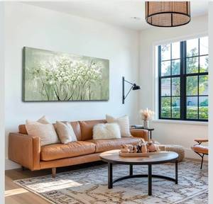 lot 88 image: Green Abstract Wall Art Canvas Contemporary Living Room Decor 24x48 Inch - Retail $89