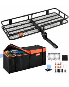 lot 89 image: VEVOR 60 x 24 x 6, Hitch Cargo Carrier, 500 lbs Capacity Hitch Cargo Carrier with Cargo Net with Hook & Waterproof Cargo Bag, Folding Hitch Mount Cargo Carrier with Ratchet Straps, Fit for SUVs - Retail $172