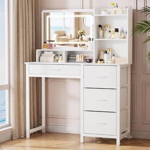 lot 120 image: Kitsure Vanity Desk with Mirror and Lights, 17.7 D x 35.4 W x 52.4 H - Retail $130