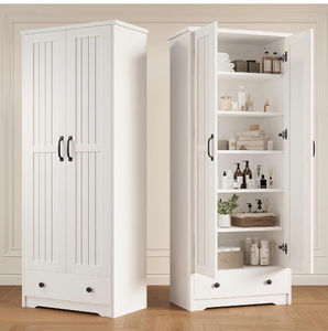 lot 121 image: Decofy 70 Tall Storage Cabinet, Large Wood Storage Pantry Cabinets with 6 Adjustable Shelves, 2 Doors & 1 Drawer, Standing Utility Storage Cabinets for Kitchen, Bathroom, Dining Room (Soft White) - Retail $179