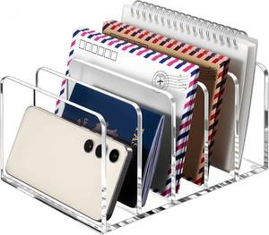 lot 2212 image: BEYGORM Acrylic Mail Holder, 5 Compartments Multifunction Desk Organizer