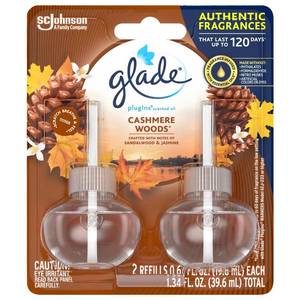 lot 2217 image: Glade Plug-Ins Cashmere Woods Scent Air Freshener Refill 1.34 oz Liquid
