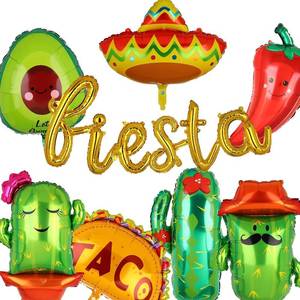 lot 2238 image: Mexican Party Decor Fiesta Balloons Taco Cactus Sombrero Mylar Balloon Set