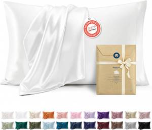 lot 2241 image: Bedsure Satin Pillowcase Standard Set of 2, Silky Pillow Cases, White