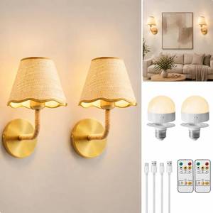 lot 2245 image: $90 2-Pack Battery-Operated Wall Sconces, Lamp, Stepless Dimming, 3 CCT