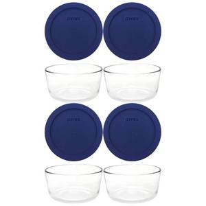 lot 2252 image: Pyrex 7201 4-Cup Glass Bowl & 7201-PC Dark Blue Lid (4-Pack) - Made in USA