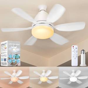 lot 2266 image: Socket Fan Light with Remote, 20 30W Dimmable LED, 3 Colors 3000K-6500K