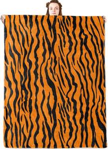 lot 2284 image: Tiger Print Flannel Blanket, Orange & Black Stripe Throw, Fleece, 50x40in