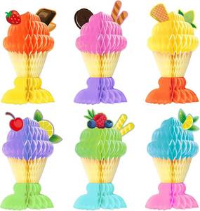 lot 2328 image: 6 Pcs Ice Cream Honeycomb Centerpieces   Table Decor with Fruit Toppers