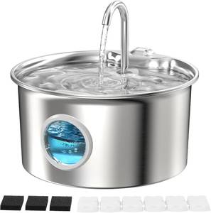 lot 2345 image: Stainless Steel Cat Water Fountain Cat Fountain with 6 Filters  3 Sponges