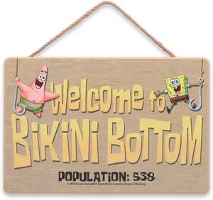 lot 2346 image: SpongeBob SquarePants Welcome to Bikini Bottom Hanging Wood Wall Decor