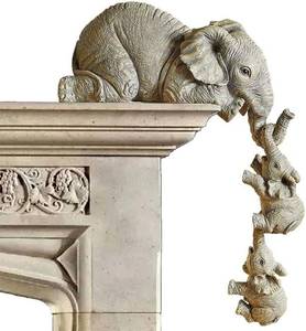 lot 2353 image: 3-Set Elephant Sitters Mother with 2 Babies, Hand-Painted Resin Figurines