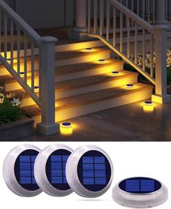 lot 2366 image: DetarZinLED Flat Solar Deck Step Lights Outdoor 4 Pack Warm White Round