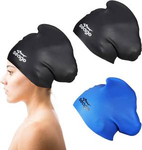 lot 2368 image: Seago Swim Cap Long Hair 2 Pack Silicone Waterproof Women Adult Girls 10